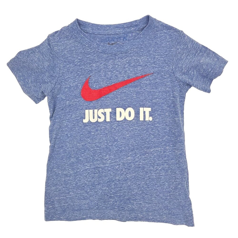 Nike T-shirt Boys Youth 5 Blue Just Do It Swoosh Heathered Tee Crew Short Sleeve